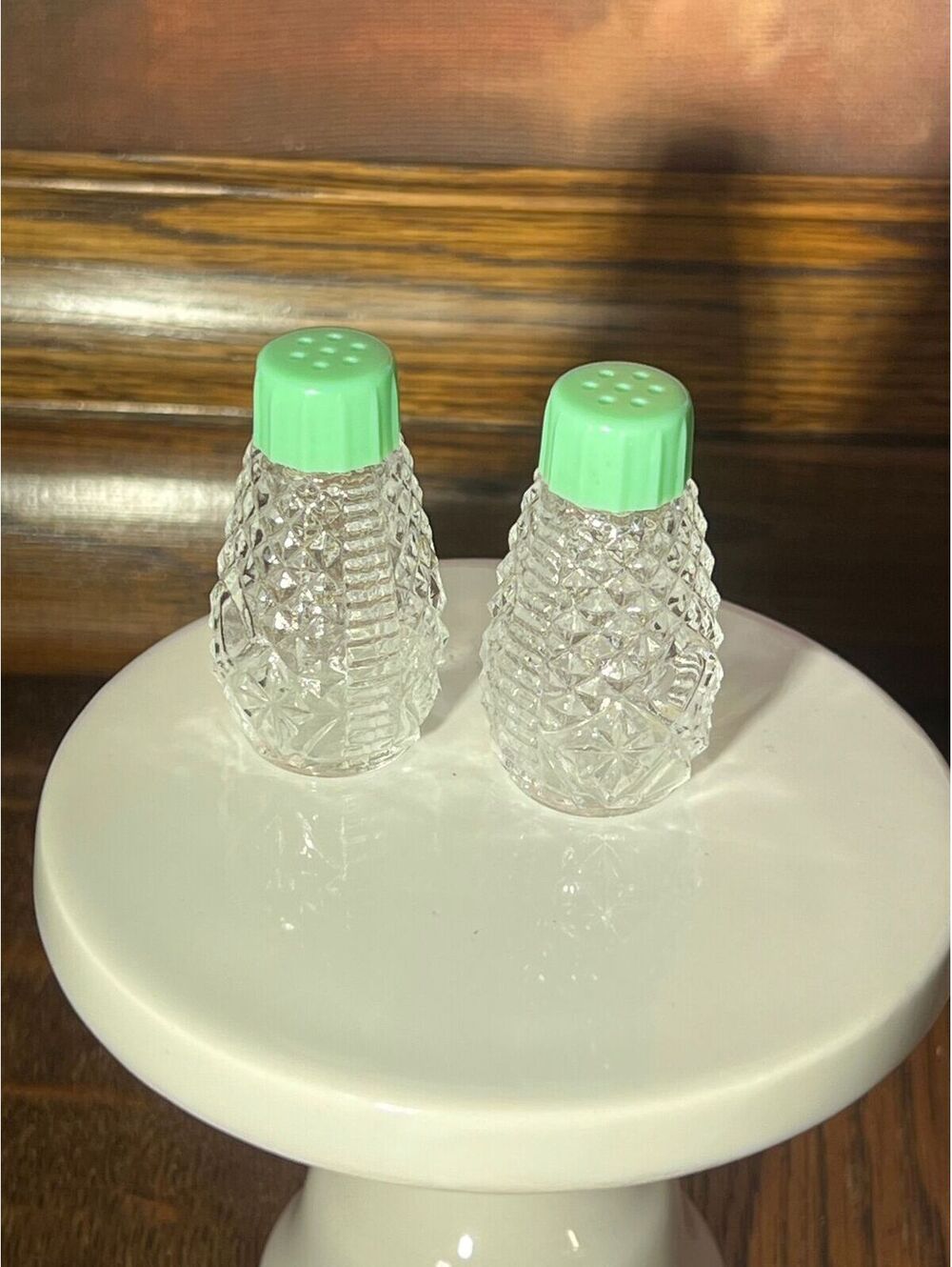 GREEN - 1960-70’s Salt & Pepper Shakers Indiana Glass “Diamond Point” Pattern